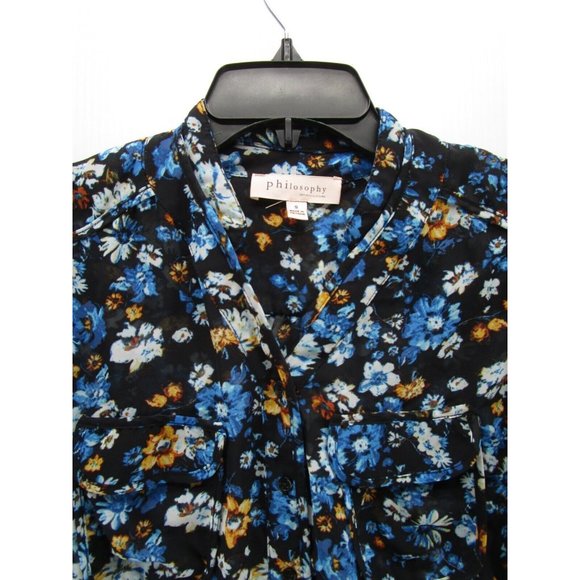 Philosophy Blouse Small Blue Button Down Floral Preppy Career - Picture 2 of 10